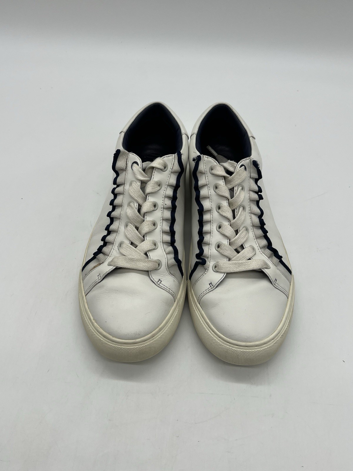 Tory Burch Sport Ruffles Women As 9.5M White Blue Leather Fashion Sneakers Shoes
