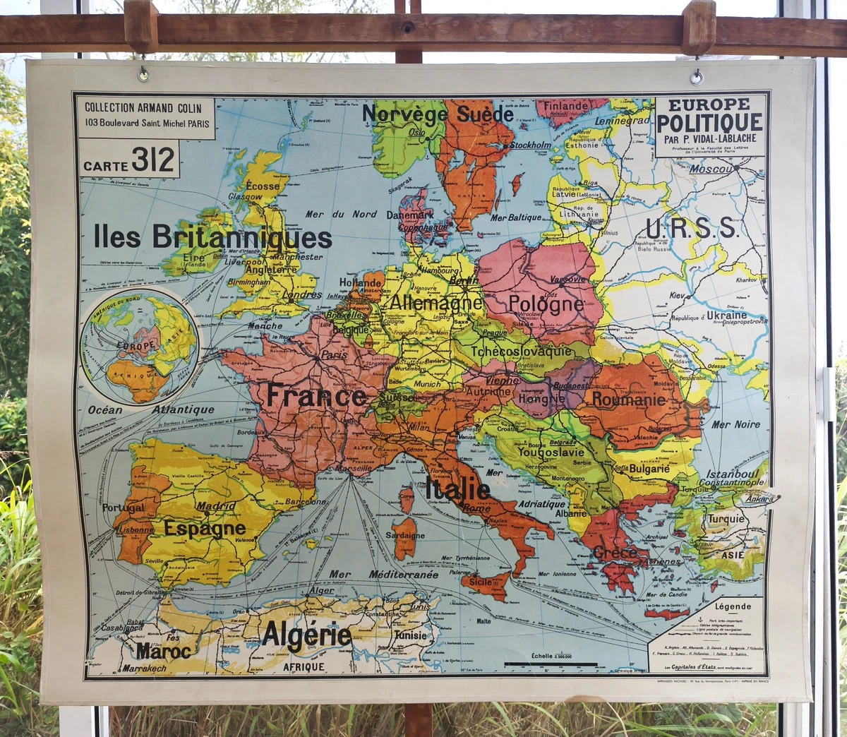 ANCIENNE CARTE SCOLAIRE Vidal-Lablache 312, 1950/60 - Europe politique physique EUR 180,00 - FR