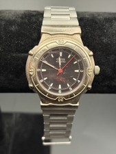 Vintage Guess WaterPro Watch Black Dial Red Second Hand Diver Style As Is