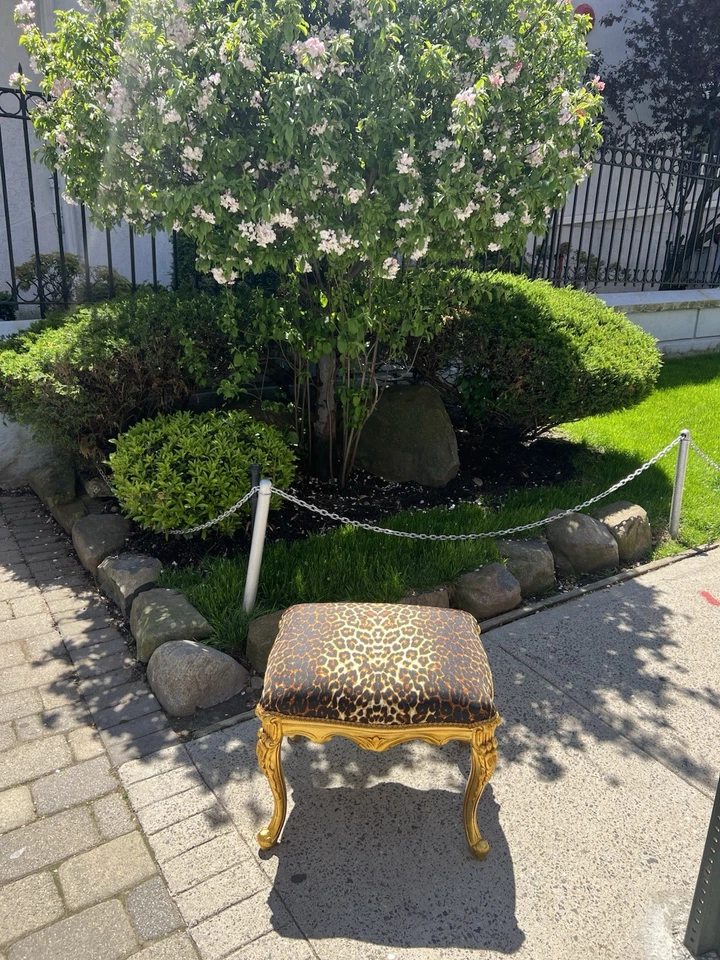 Leopard Print Gold Leaf Bench Stool Ottoman real solid wood. - Image 3 of 3