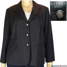 LAUREN RALPH LAUREN NWT BLACK FITTED CAREER BLAZER HORSE POLO BUTTONS WOM 20W