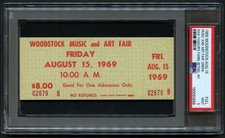 Woodstock Ticket August 15, 1969, Friday Grade 9 Mint PSA Slabbed