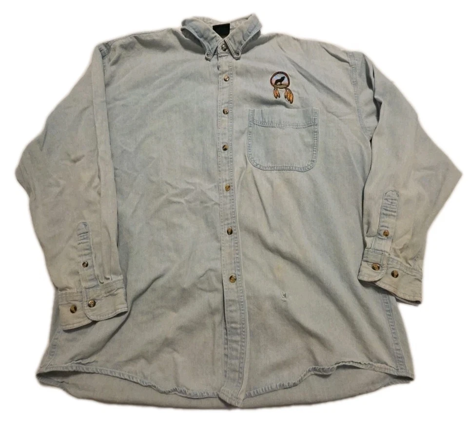 Vintage Habitat Long Sleeve Light Blue With Native Graphics Size XL, Wolf Graphi - Image 2 of 4