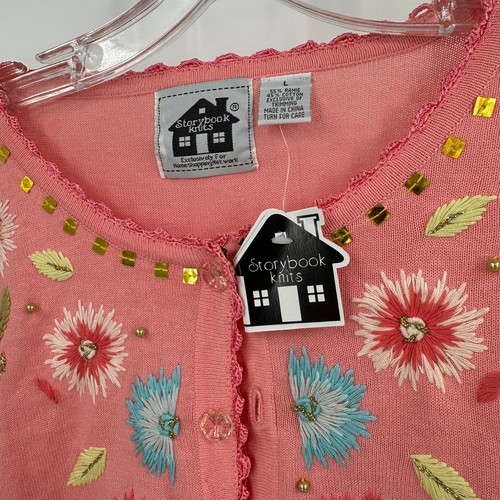 Storybook Knits Womens Cardigan Sz S Embroidered Cottagecore Bloomcore Whimsical - Picture 4 of 8