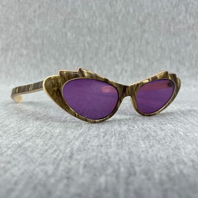 Vintage Cat Eye Sunglasses Pearlescent Plastic Womens Glam Purple Lens 40s 50s