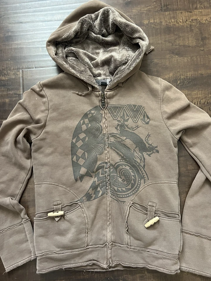 VOLCOM Women’s Y2K LOGO HOODIE FAUX FUR Lining Sweatshirt Full Zip Long Sleeve S - Image 2 of 4