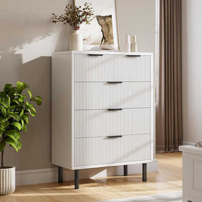 6 Drawer Dresser with Waveform Fluted Panel,Modern Bedroom Dresser Chest Cabinet