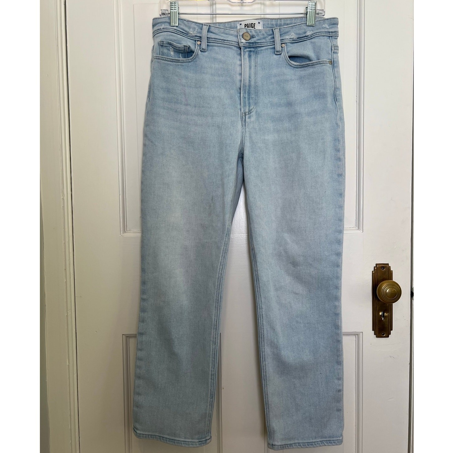 Paige Cindy Crop Straight Leg Jeans Light Wash High Rise Denim Women's 30 FLAW