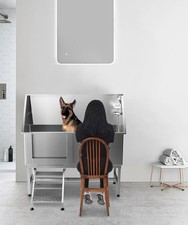 62'' Pet Dog Grooming Tub w/ Stair  Ramp Profession Stainless Steel Bathtub US