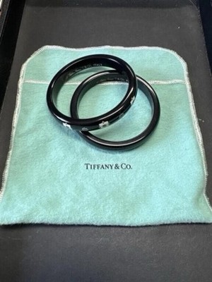 Retired Tiffany Paloma Picasso Zellige Black Bangle Pair Medium w/Bag