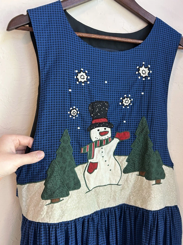 Vintage JG Hook Pinafore Jumper Overall Midi Dress 10 Snowman Holiday Christmas - Image 3 of 4