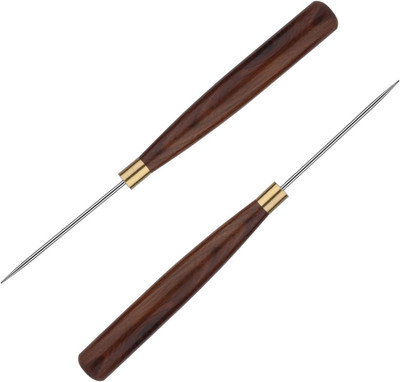 2 Pack Scratch Awl Tool, Leather Sewing Awl with Wooden Handle, Awl Tool Sewing