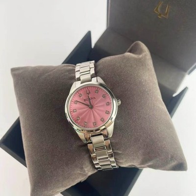 Bulova Sutton Diamond Pink Dial Women's 28mm Quartz Watch 96P249
