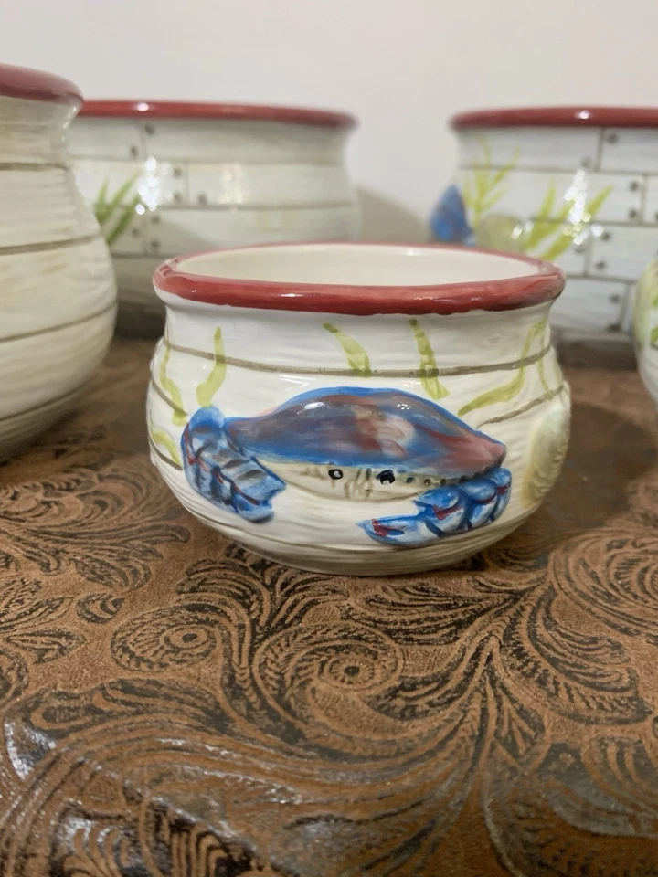Kate McRostie Intl. Blue Crabs Fisherman’s Catch Chowder Bowls x4 Set Plus Foto 4 de 4