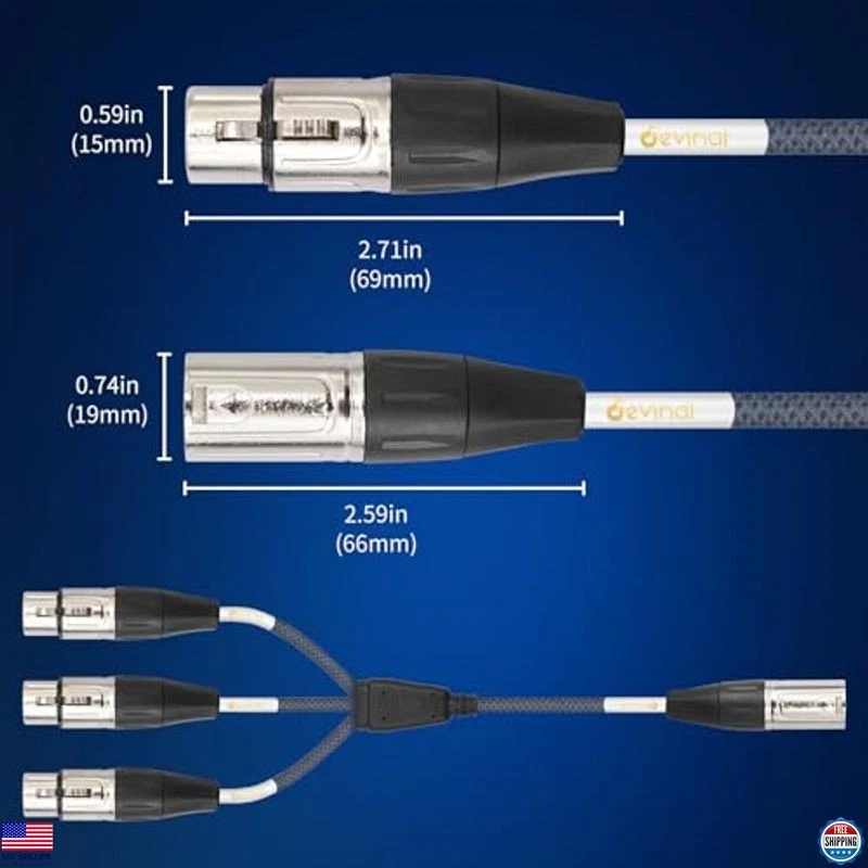 Devianl XLR 3-Way Splitter Cable - 1 Male to 3 Female Adapter, 2FT Balanced Cord - Image 2 of 4