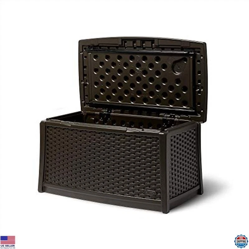 Mesa auxiliar Suncast caja de almacenamiento exterior de resina de 30 galones, color Java, hecha en EE. UU. Foto 4 de 4