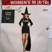 Way to Celebrate Witch Costume Dress Wom M 8/10 Black/White Stretch No Hat