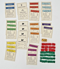 1961 Monopoly Board Game Replacement Pieces -Property Cards, Dice, Houses/Hotels