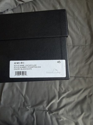 AUTHENTIC  Amiri Leather Slide in Black / White SIZE  45