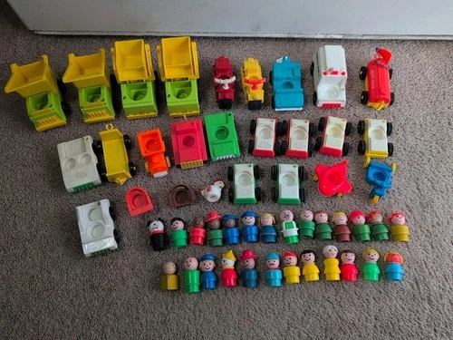 Vintage Fisher-Price Little People Lot Figures Cars Furniture