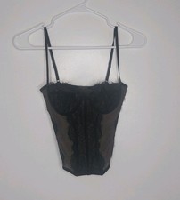 Out From Under Black Lace Mesh Corset Top Hook Eye Closure Size M