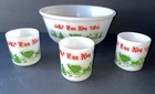 Vintage Hazel Atlas Milk Glass Christmas Egg Nog Punch Bowl And 3 Mugs
