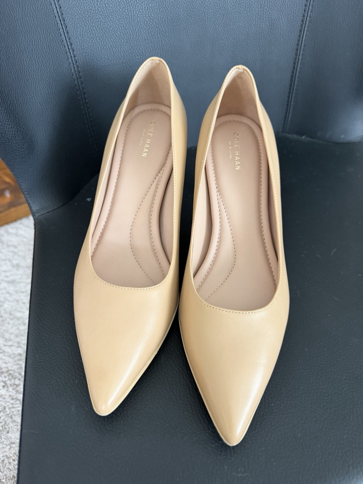 Cole Haan Women’s Nude Leather Pointed Toe Block Heel Pumps Size 9.5B