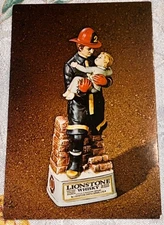 CLASSIC 1974 LIONSTONE DECANTER POSTCARD FIREMAN FIRE FIGHTER WITH CHILD UNUSED