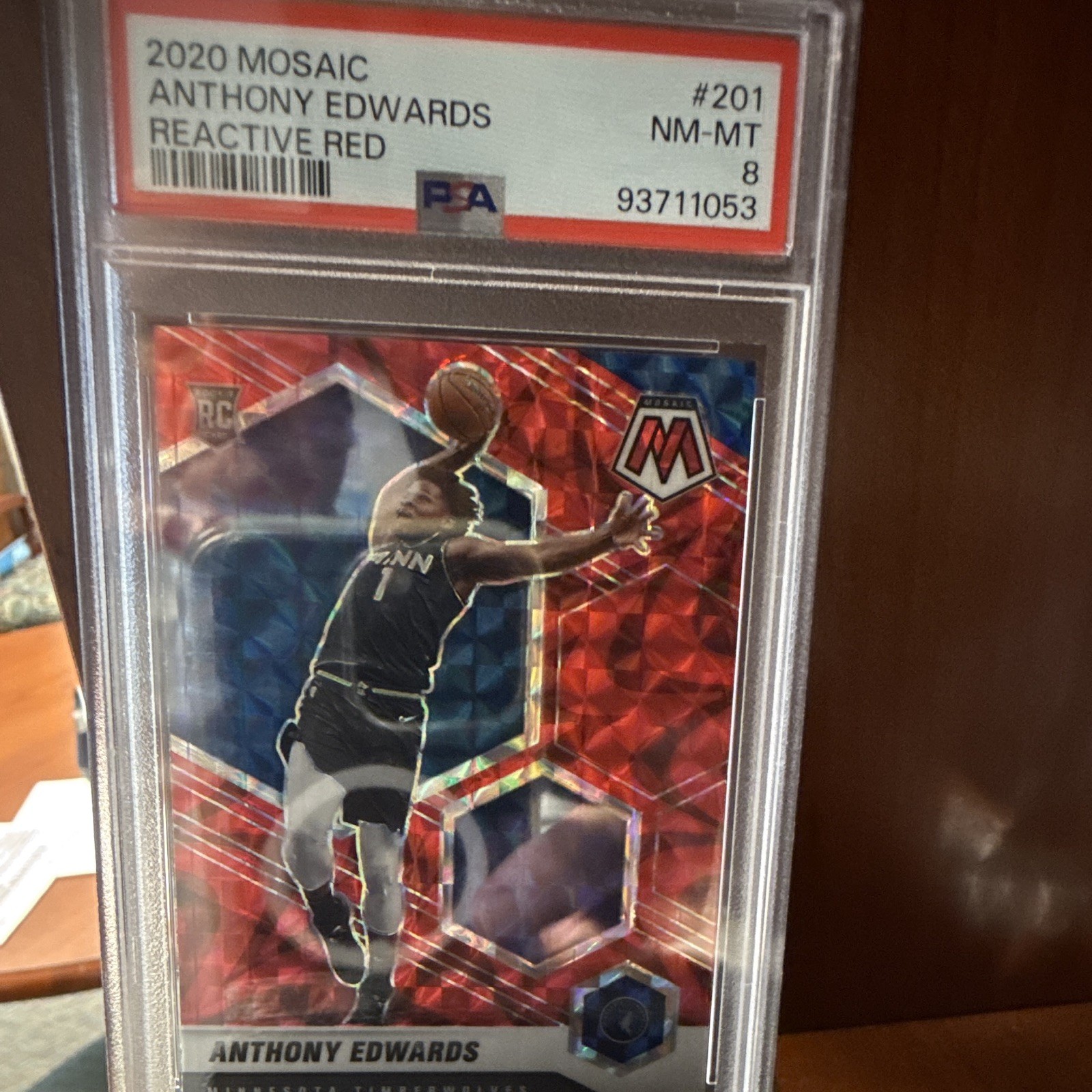 2020 Panini Mosaic Anthony Edwards Timberwolves Reactive Red RC #201 PSA 8 view 1
