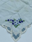 Vintage Handmade Embroidered Blue Floral  Handkerchief