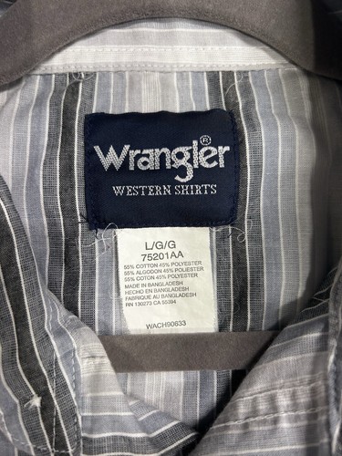 Wrangler Pearl Snap Shirt Mens Large Striped Cowboy Western Rodeo 75201AA Grey - Picture 6 of 10