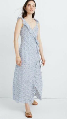 Madewell Dress Ruffled Wrap Blue Floral Womens Sz 2 NEW NWT N81