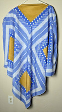 Vintage ONE SIZE Dedicated Armhole Poncho Silky Poly Blue White Polka Dot