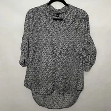 Mossimo Women's Long Roll Tab Sleeve Blouse Black White Sheer Striped Medium