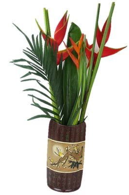 Große Blumenvase 36 cm rustikal orientalischer Stil Keramik Holzoptik Ornament