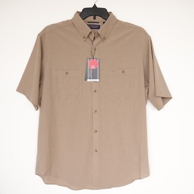Roundtree & Yorke Short-Sleeve Shirt Large L Brown Cape Back Airflow EZ Care NWT