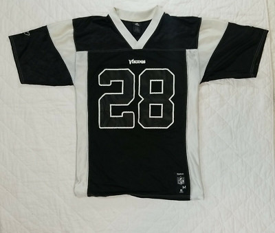 Reebok NFL Adrian Peterson #28 Black And White Vikings Jersey Mens