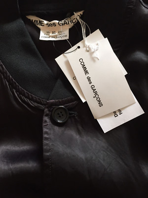 COMME Des GARCONS Long Satin Staff Coat Black CDG Logo 1986