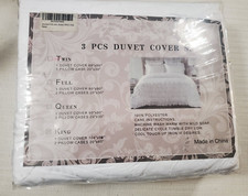 3 PCs Twin Duvet Cover Set White 100 Polyester NEW