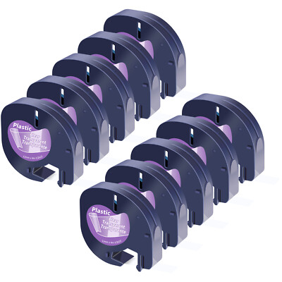 10 PK Label Tape Black on Clear for Dymo 16952 LetraTag Plastic Plus QX50 1/2''