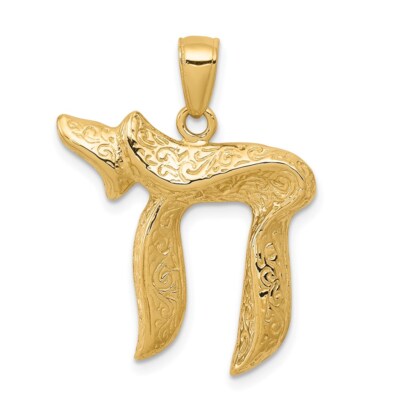 14K Gelbgold jüdischer Chi (langes Leben) Anhänger