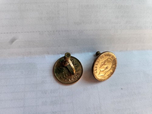 Vintage 1945 kanadische Penny Aufsteck Ohrringe King George VI Schraube zurück - Bild 2 von 4
