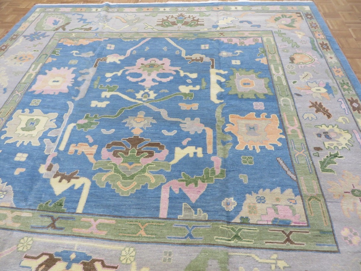 10 x 10 Square Hand Knotted Light Blue Oushak Oriental Rug