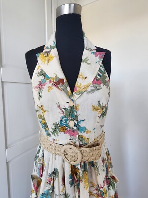 reformation blue halter dress Reformation Vivi Silk Aliso Blue Floral Bandeau Halter Dress  The Closet  New York