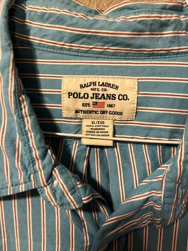 Ralph Lauren Shirt Mens XL 100% Cotton Button Down Long Sleeve Blue White Stripe - Picture 2 of 4