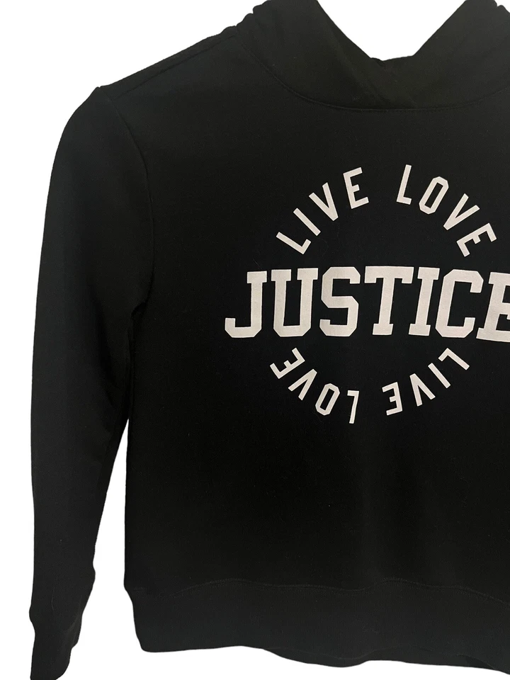 Sudadera con capucha Justice Girl Pull Over para niñas talla 7/8 blanco y negro Foto 3 de 4