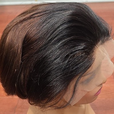 Lace Front Bob Wig Straight Layered Black/Brown Synthetic Free-Part One Size