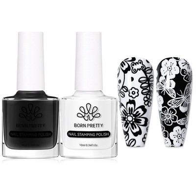 Born Pretty Nail Art Stamping Polish Set 0.2 Fl Oz Pack Of 2 Black White