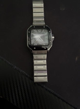 Cartier Santos Quartz 33mm Black Dial Steel Bracelet Date Ref 3211985