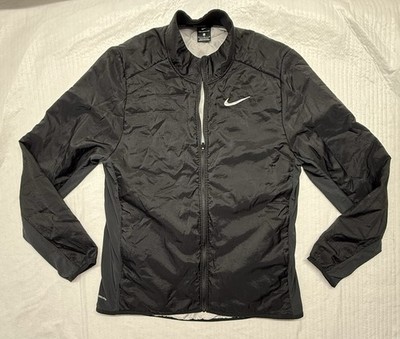 Nike AeroLayer Running Jacket Black Mens Large Full Zip Reflective. Very Sharp!!